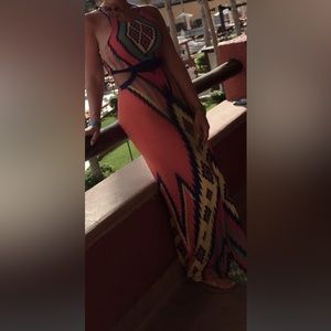 Aztec Print Open Back Maxi Dress